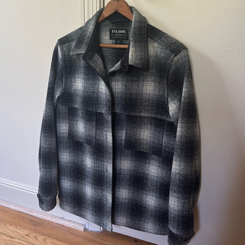 Filson Women’s made in USA wool plaid jacket shirt coat grey M